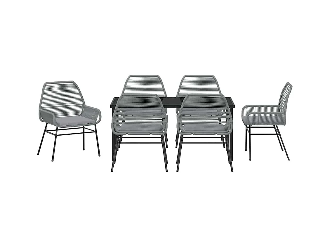 Ensemble de Dining de Jardin 7 Pièces avec Coussins Gris en Rotin Poly
