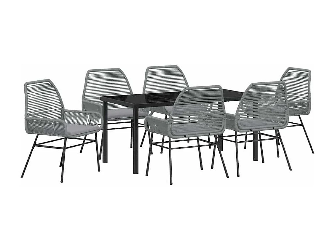 Ensemble de Dining de Jardin 7 Pièces avec Coussins Gris en Rotin Poly