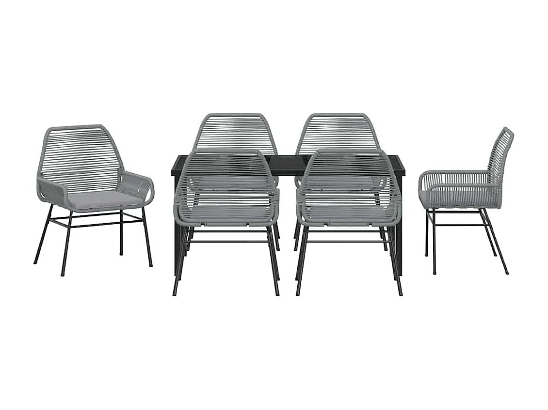 Ensemble de Dining de Jardin 7 Pièces avec Coussins Gris en Rotin Poly