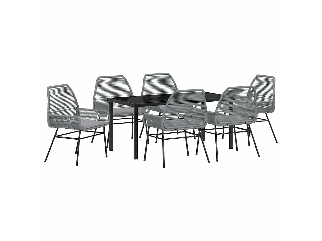 Juego de comedor de jardín de 7 piezas con cojines de ratán sintético gris