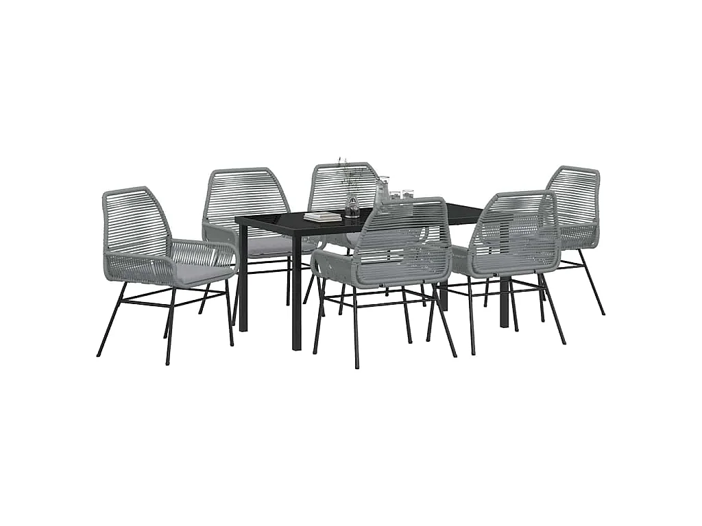 Juego de comedor de jardín de 7 piezas con cojines de ratán sintético gris