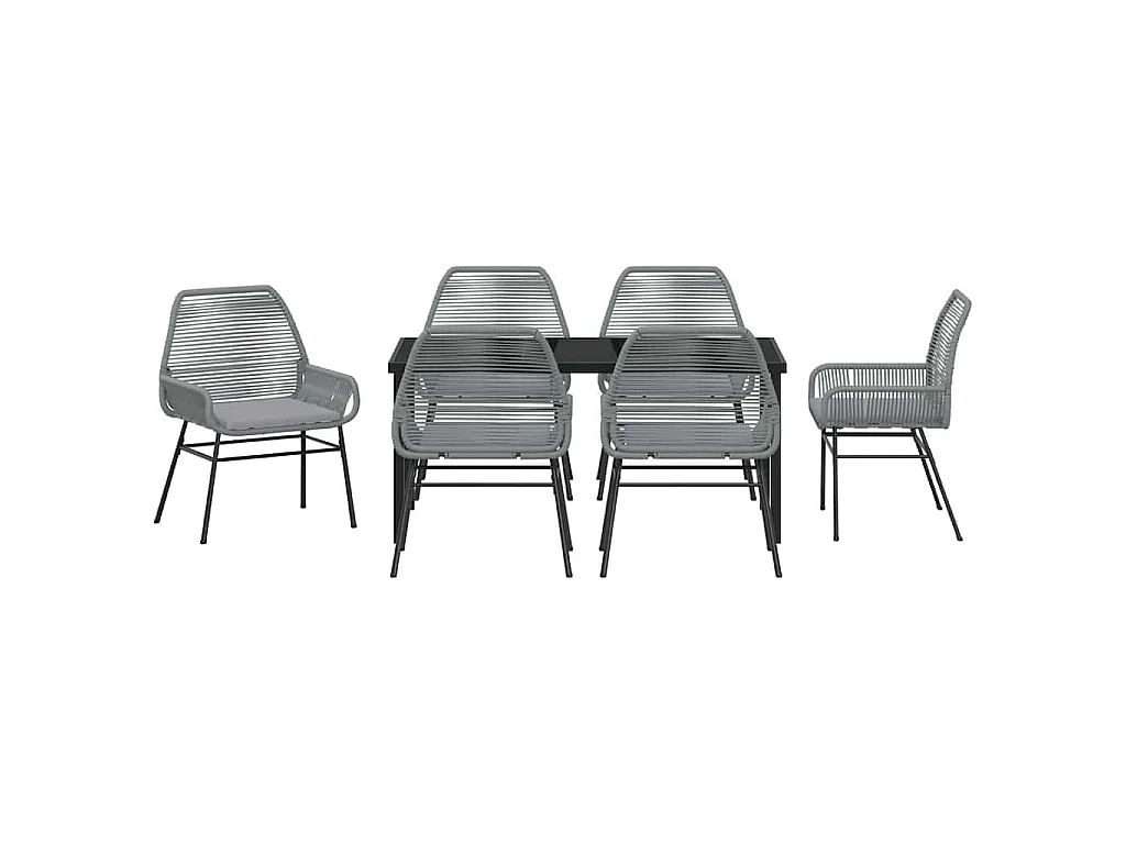 Juego de comedor de jardín de 7 piezas con cojines de ratán sintético gris