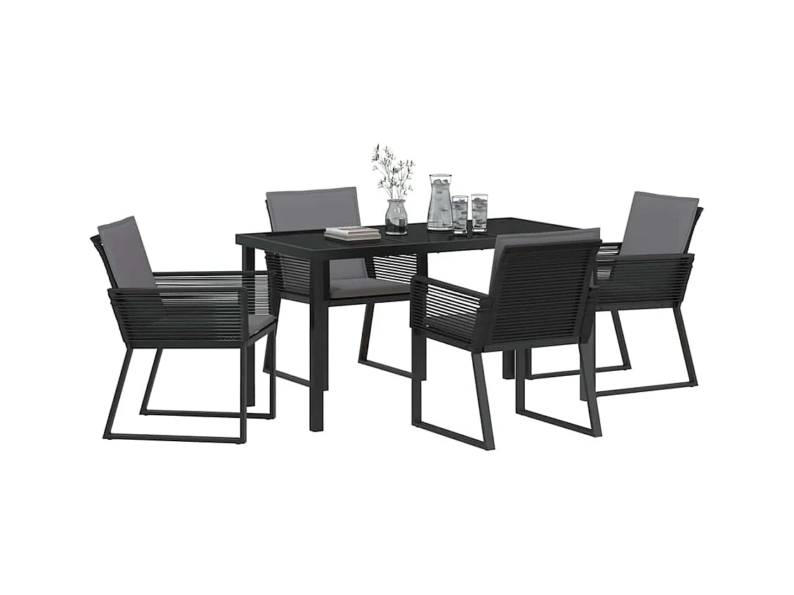 Set da pranzo da giardino 5 pezzi con cuscini in rattan nero Poly