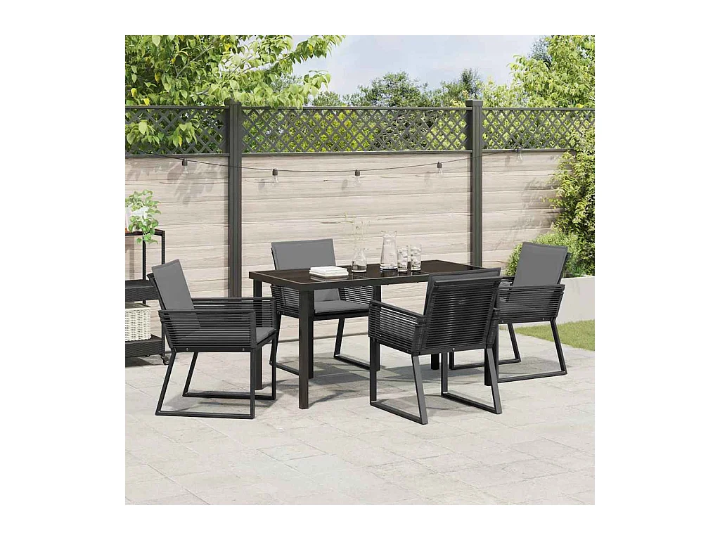 Set da pranzo da giardino 5 pezzi con cuscini in rattan nero Poly