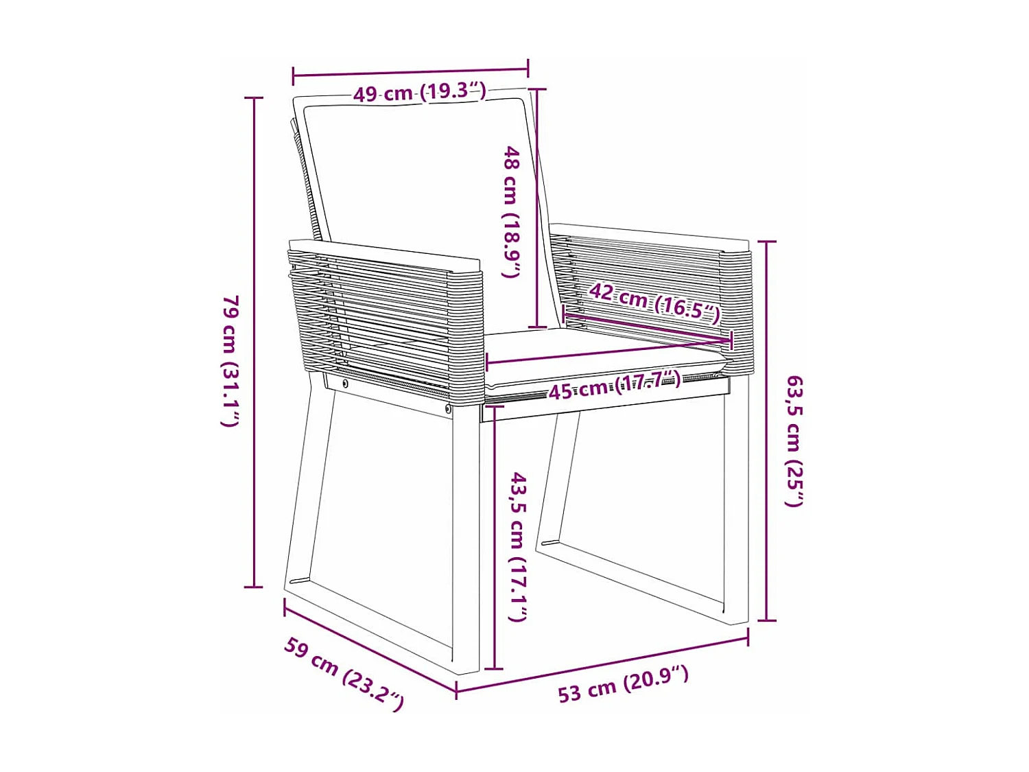 Set da pranzo da giardino 5 pezzi con cuscini in rattan nero Poly