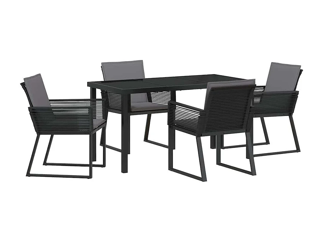 Ensemble de dining de jardin 5 pièces avec coussins Noir Rattan poly