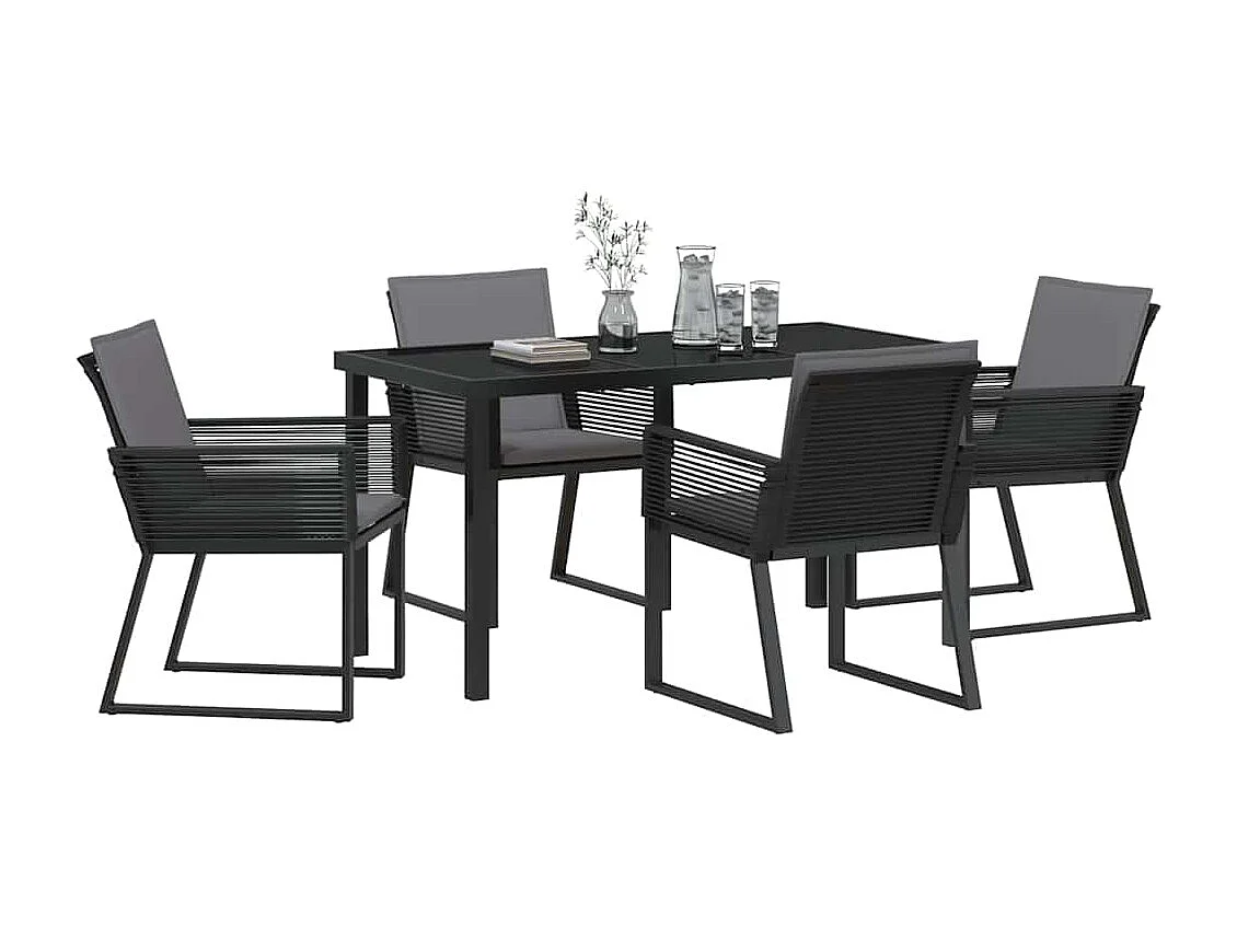 Ensemble de dining de jardin 5 pièces avec coussins Noir Rattan poly