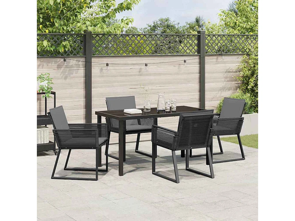 Ensemble de dining de jardin 5 pièces avec coussins Noir Rattan poly