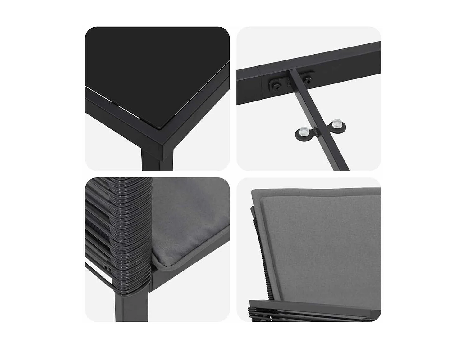 Ensemble de dining de jardin 5 pièces avec coussins Noir Rattan poly