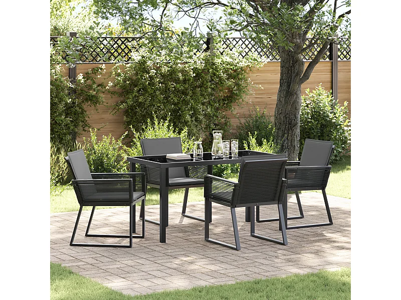 Set da pranzo da giardino 5 pezzi con cuscini in rattan nero Poly