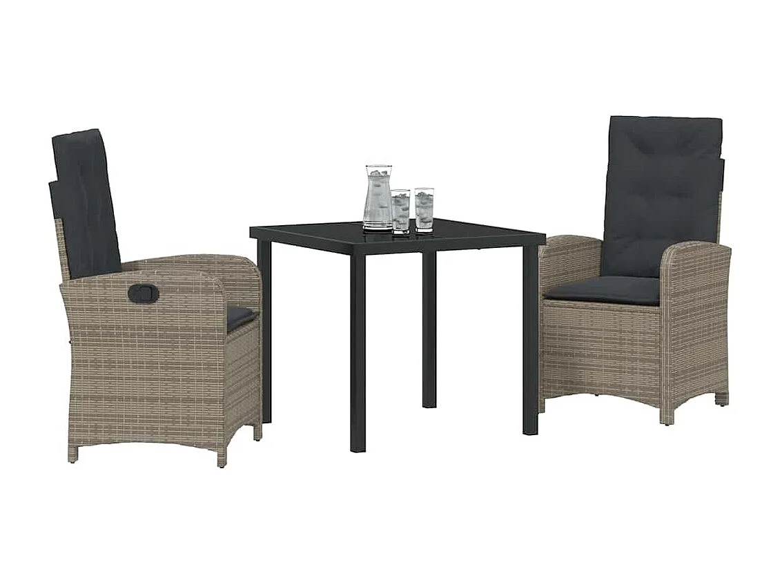 3-delige tuinset met grijze polyrotan kussens