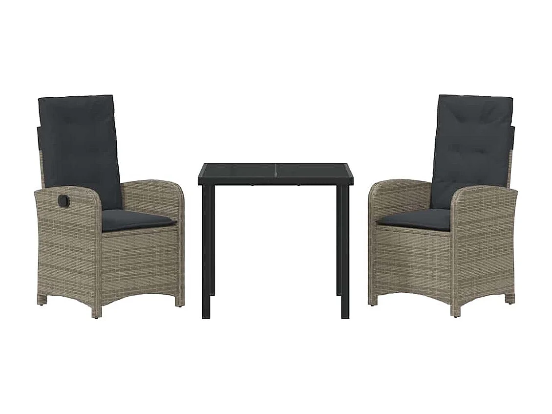 3-delige tuinset met grijze polyrotan kussens