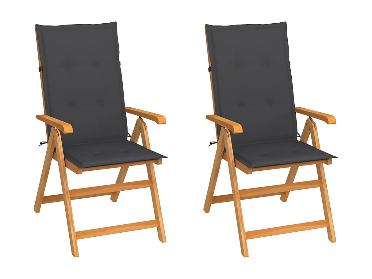 Chaises de jardin lot de 2 et coussins anthracite Bois de teck