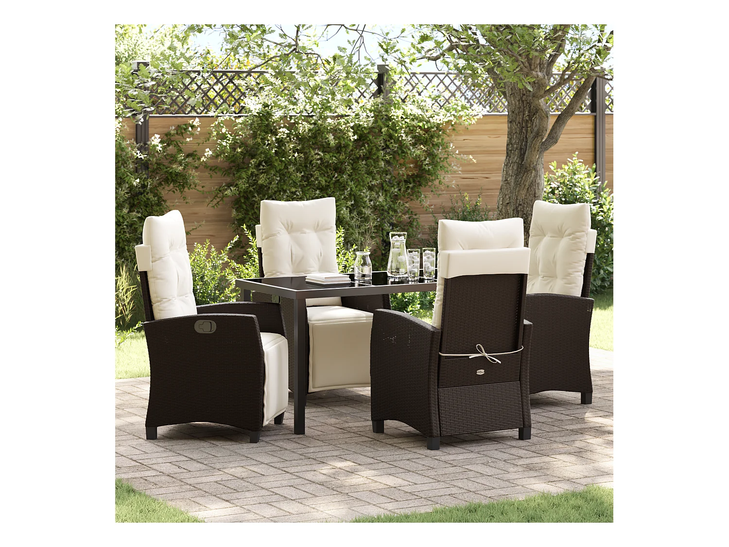 Ensemble de repas de jardin 5 pièces marron rattan synthétique