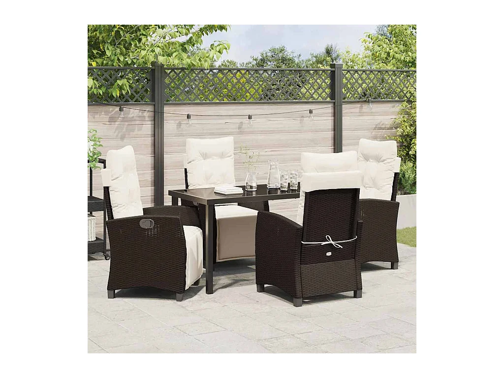 Ensemble de repas de jardin 5 pièces marron rattan synthétique