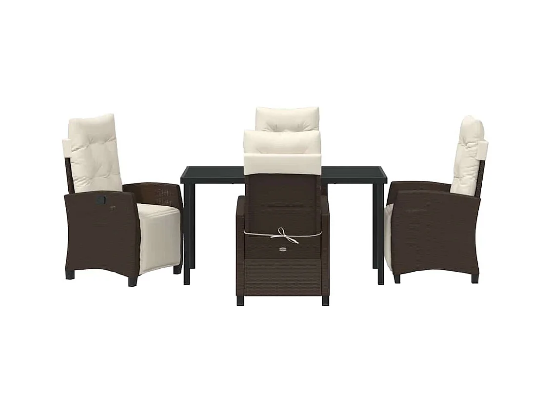 Ensemble de repas de jardin 5 pièces marron rattan synthétique