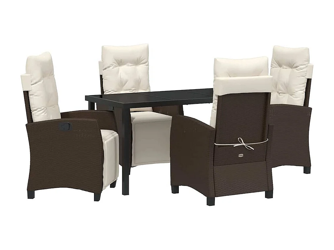 Ensemble de repas de jardin 5 pièces marron rattan synthétique