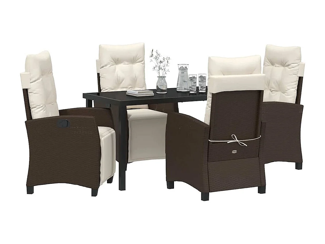 Ensemble de repas de jardin 5 pièces marron rattan synthétique