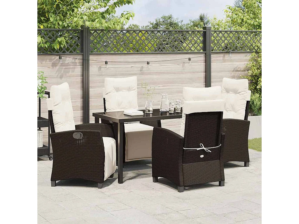 Ensemble de repas de jardin 5 pièces marron rattan synthétique