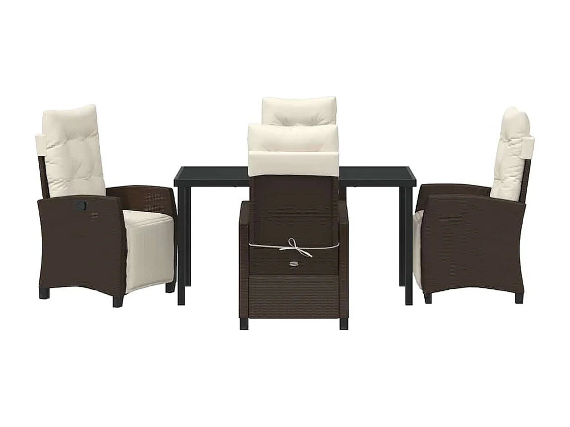 Ensemble de repas de jardin 5 pièces marron rattan synthétique