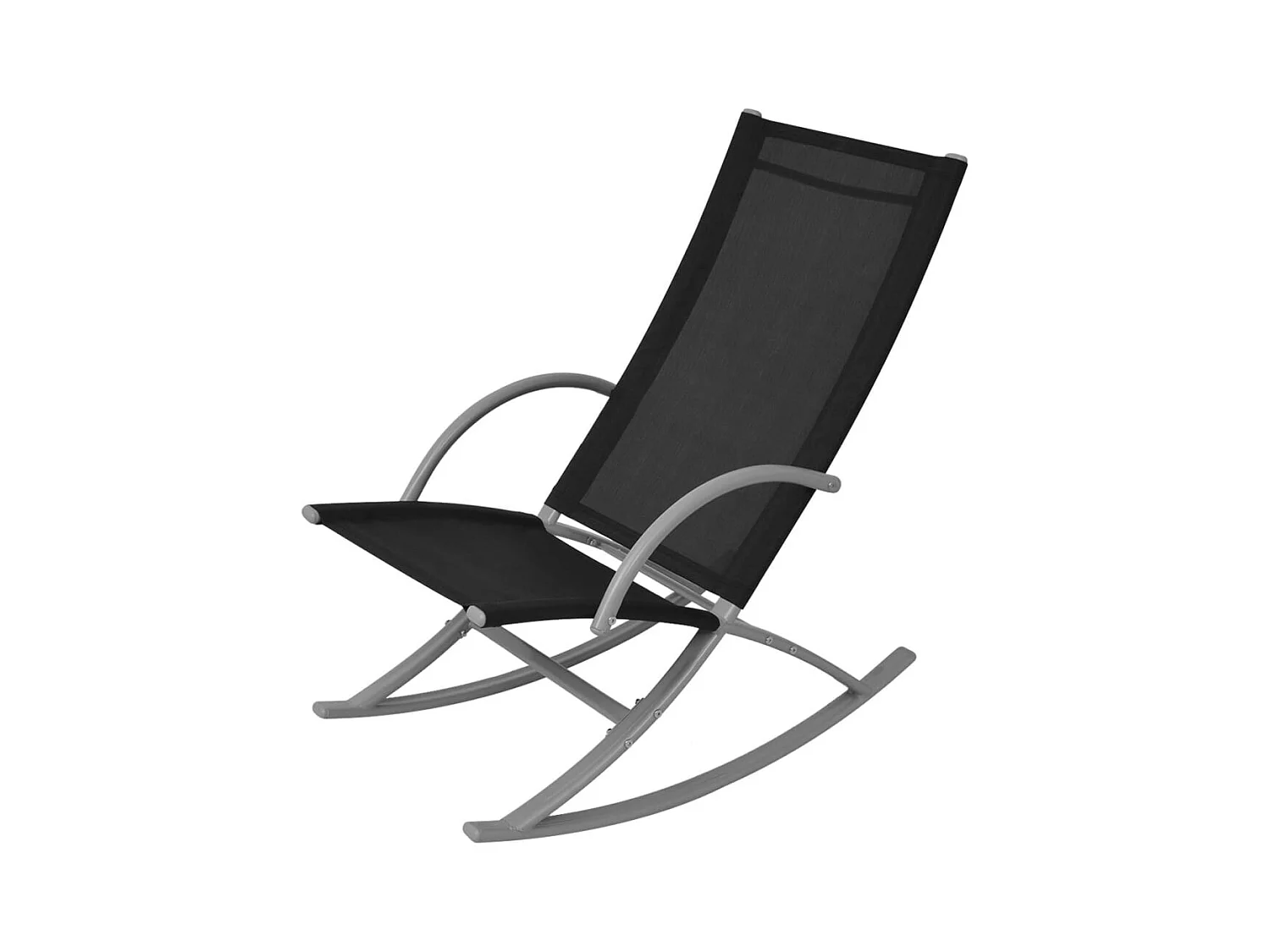 Set di 2 sedie a dondolo da giardino in acciaio e textilene nero