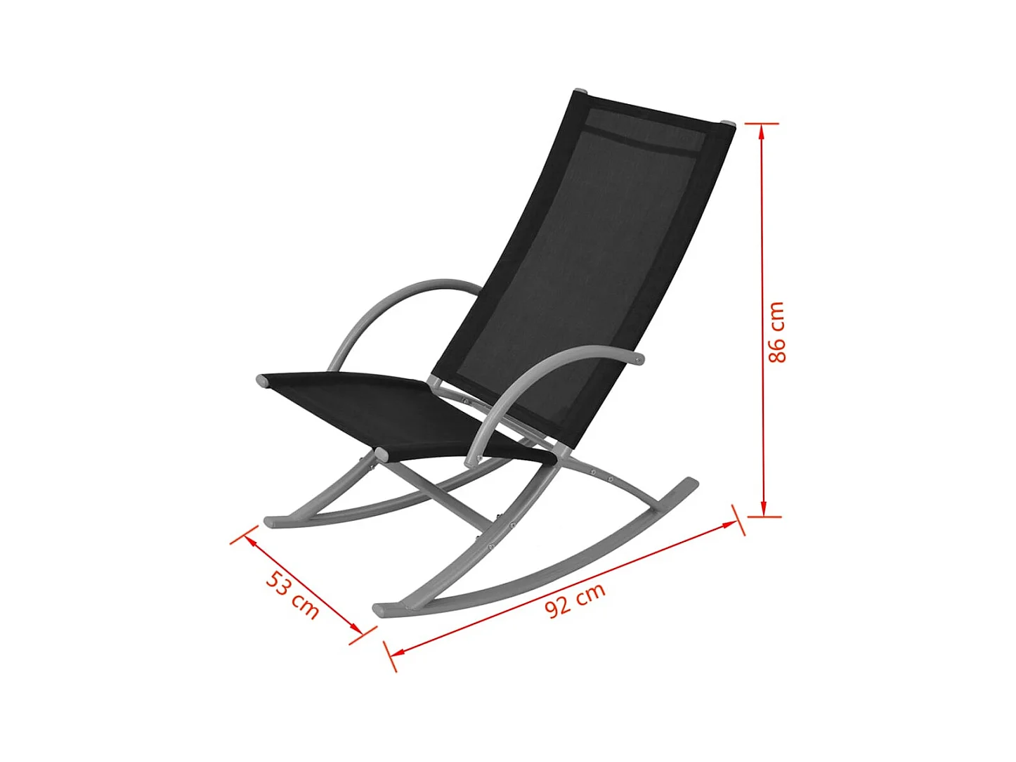 Set di 2 sedie a dondolo da giardino in acciaio e textilene nero