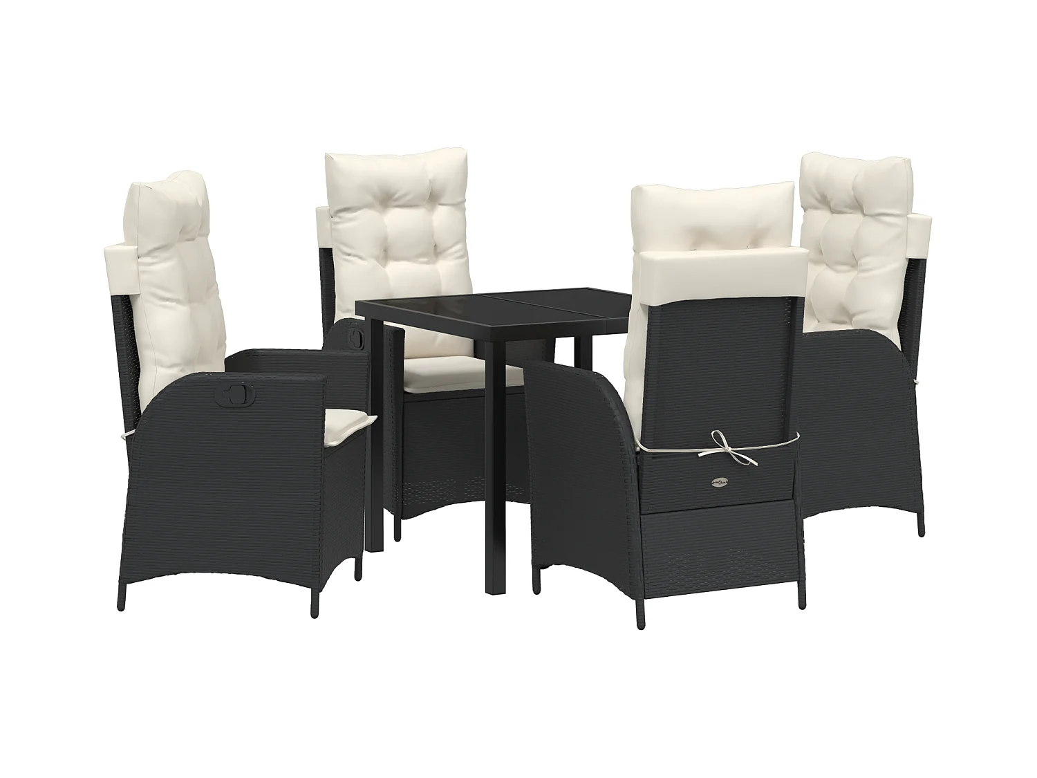 Set da pranzo da giardino da 5 pezzi con cuscini in polyrattan nero