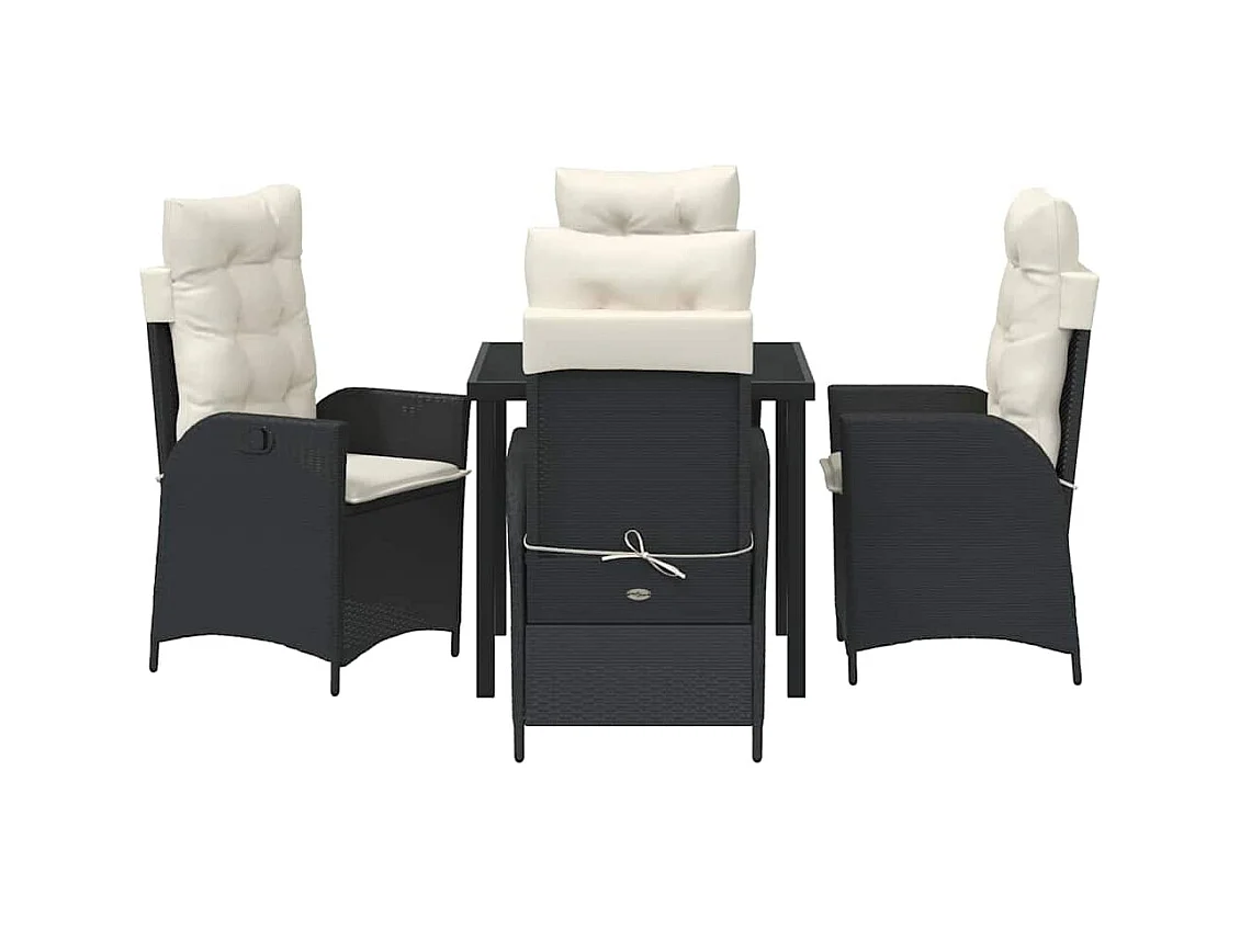 Set da pranzo da giardino da 5 pezzi con cuscini in polyrattan nero
