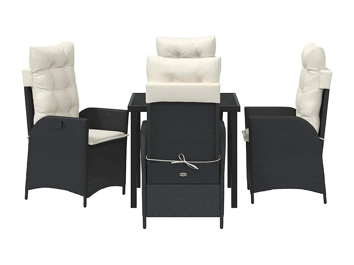 Juego de comedor de jardín de 5 piezas con cojines de ratán sintético negro