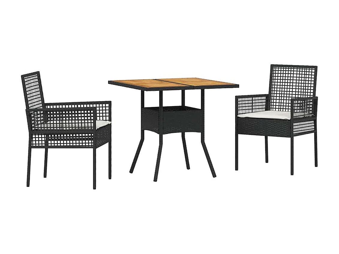 Ensemble de Salle à Manger de Jardin 3 Pièces avec Coussins Noir Poly Rattan