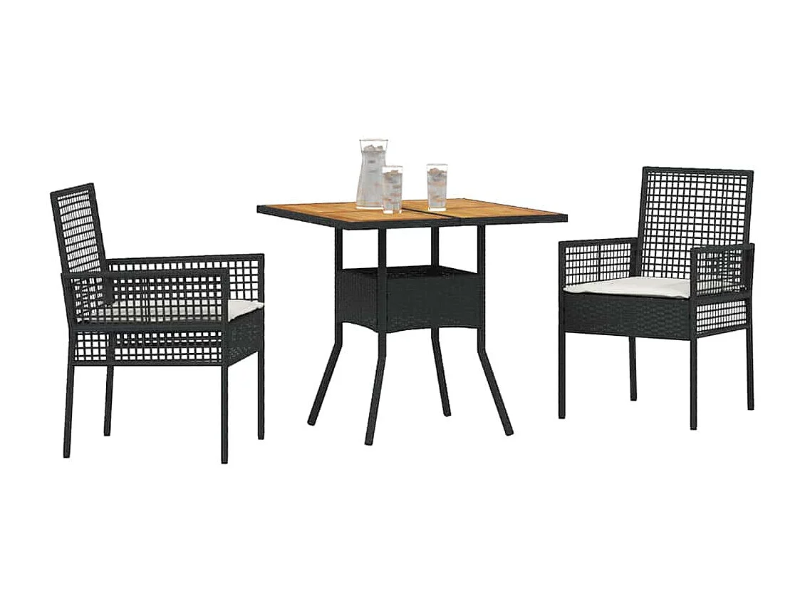 Ensemble de Salle à Manger de Jardin 3 Pièces avec Coussins Noir Poly Rattan