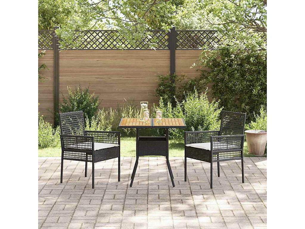 Ensemble de Salle à Manger de Jardin 3 Pièces avec Coussins Noir Poly Rattan