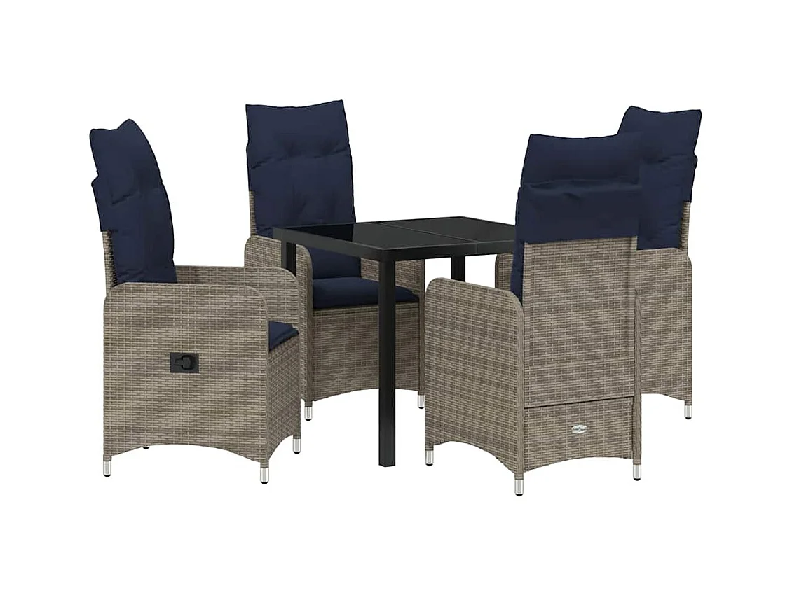 Set de dîner de jardin 5 pièces avec coussins en raton poly noir