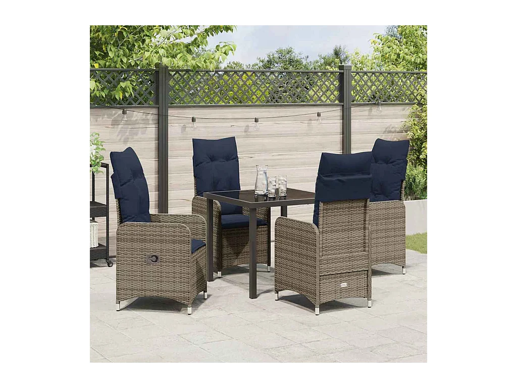 Set de dîner de jardin 5 pièces avec coussins en raton poly noir