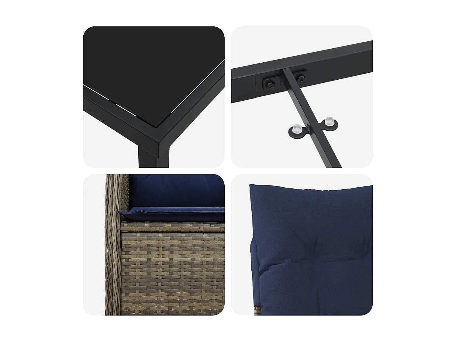 Set de dîner de jardin 5 pièces avec coussins en raton poly noir