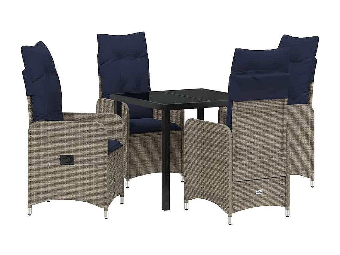 5-delige tuinset met zwarte poly wasbeerkussens