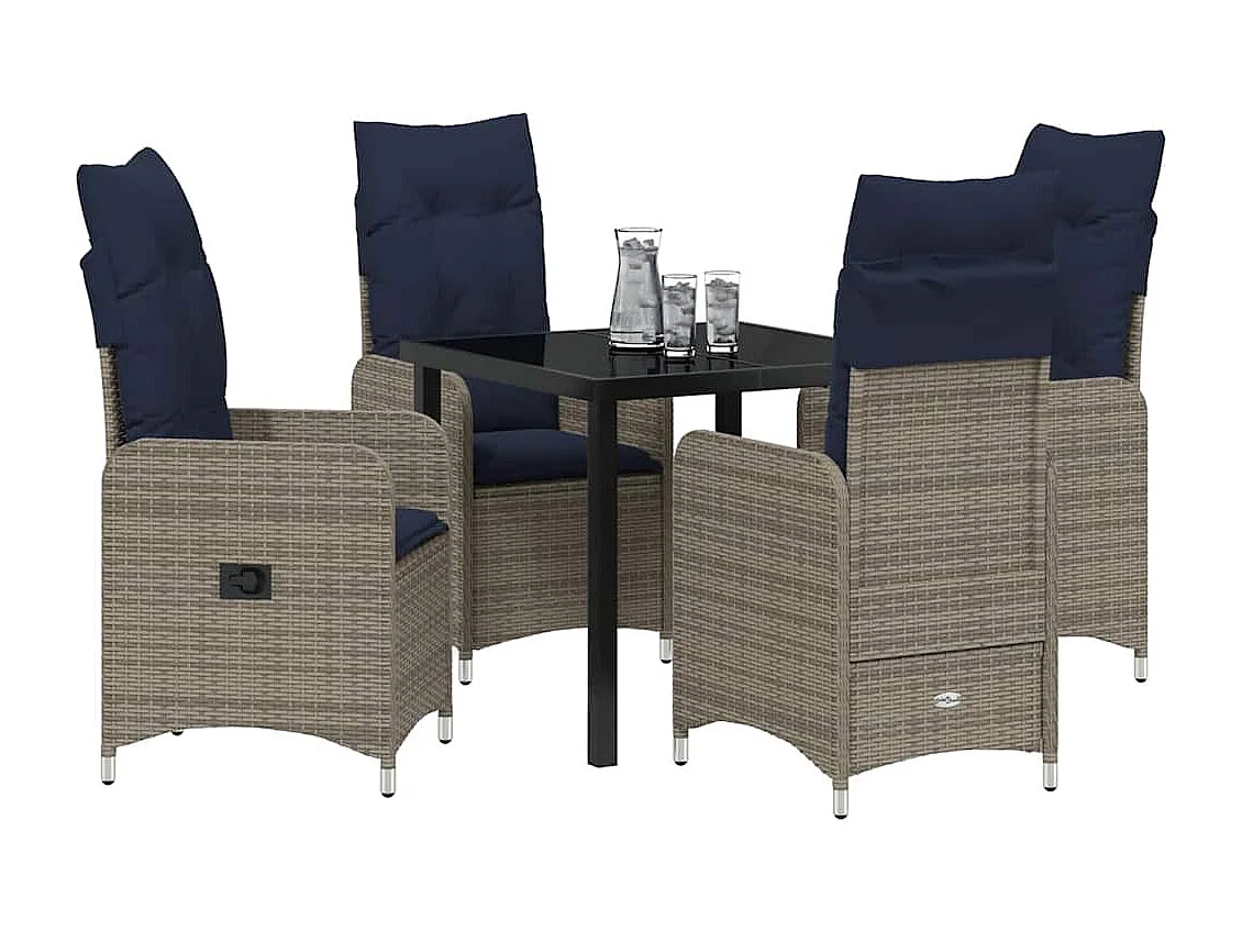 5-delige tuinset met zwarte poly wasbeerkussens