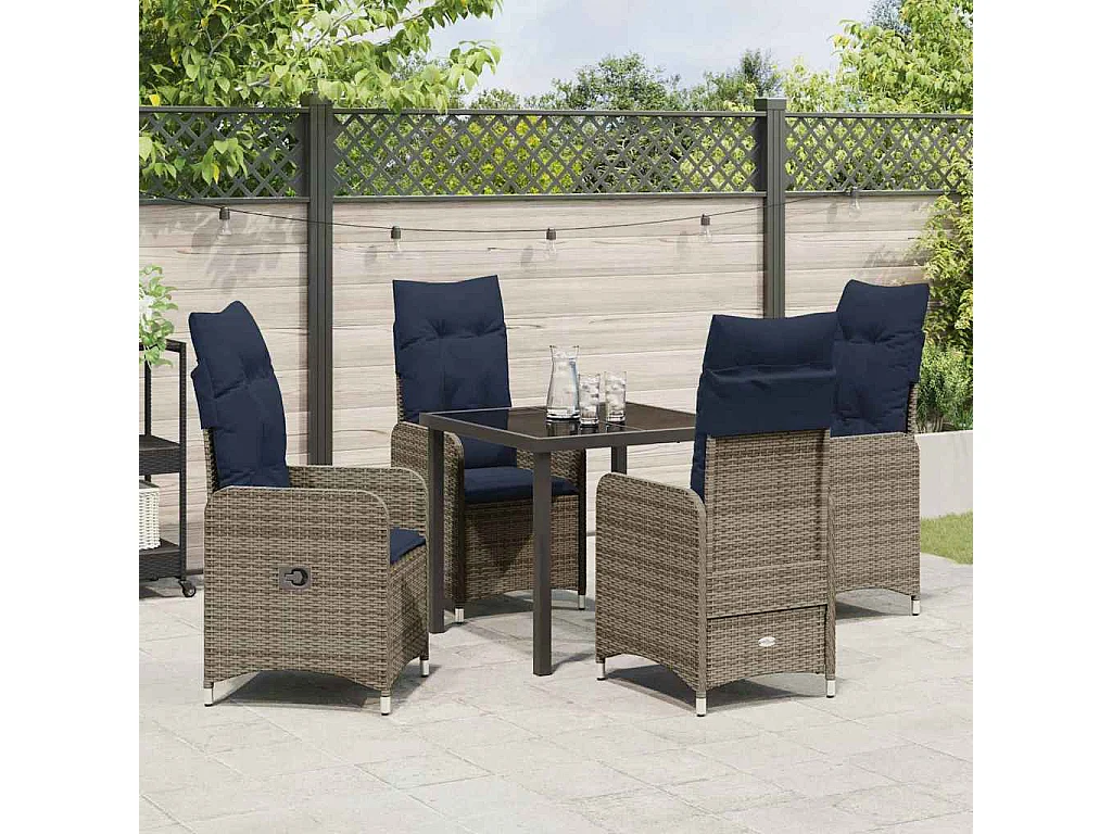 5-delige tuinset met zwarte poly wasbeerkussens