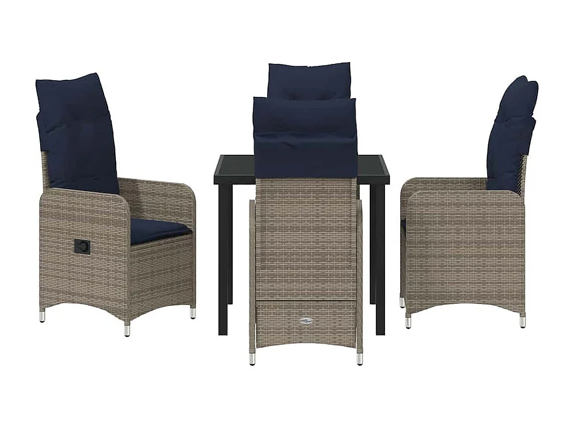 5-delige tuinset met zwarte poly wasbeerkussens