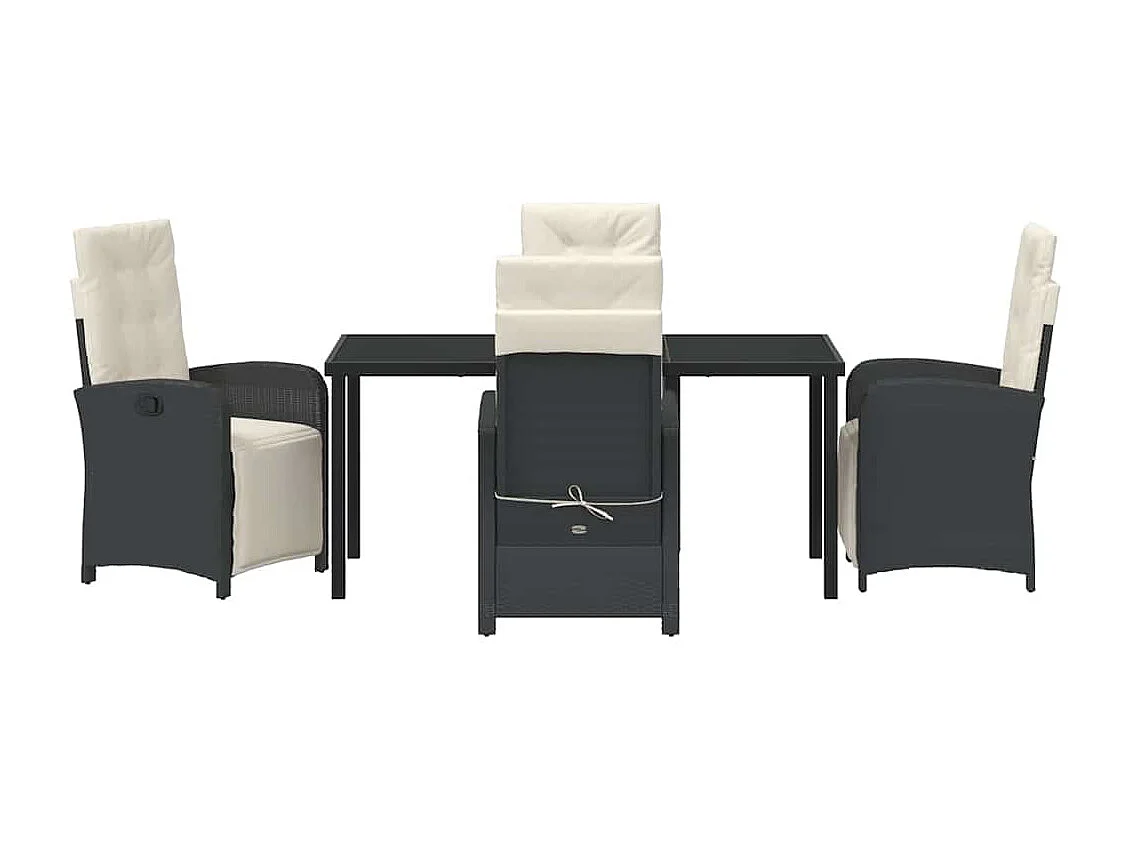 Set da pranzo da giardino da 5 pezzi con cuscini in polyrattan nero