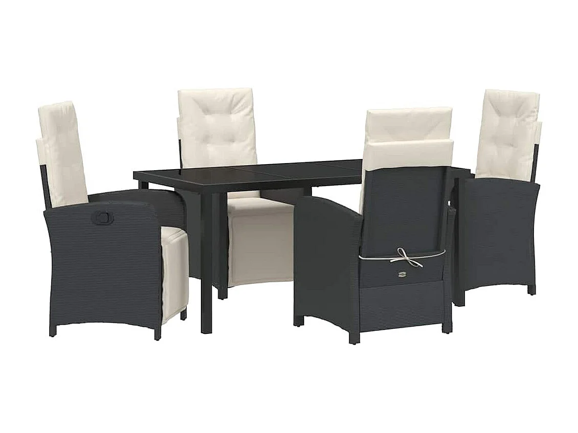 Ensemble repas jardin 5 pièces avec coussins Noir Poly Rotin