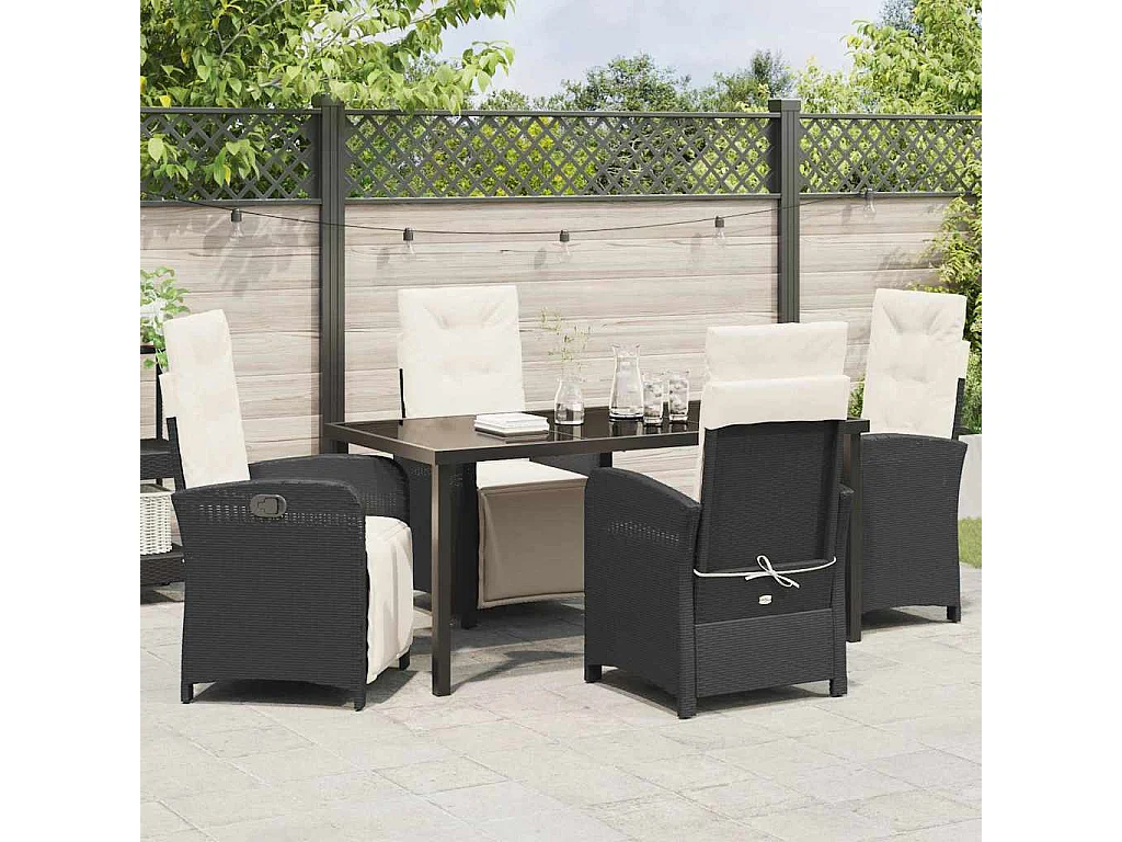 Ensemble repas jardin 5 pièces avec coussins Noir Poly Rotin