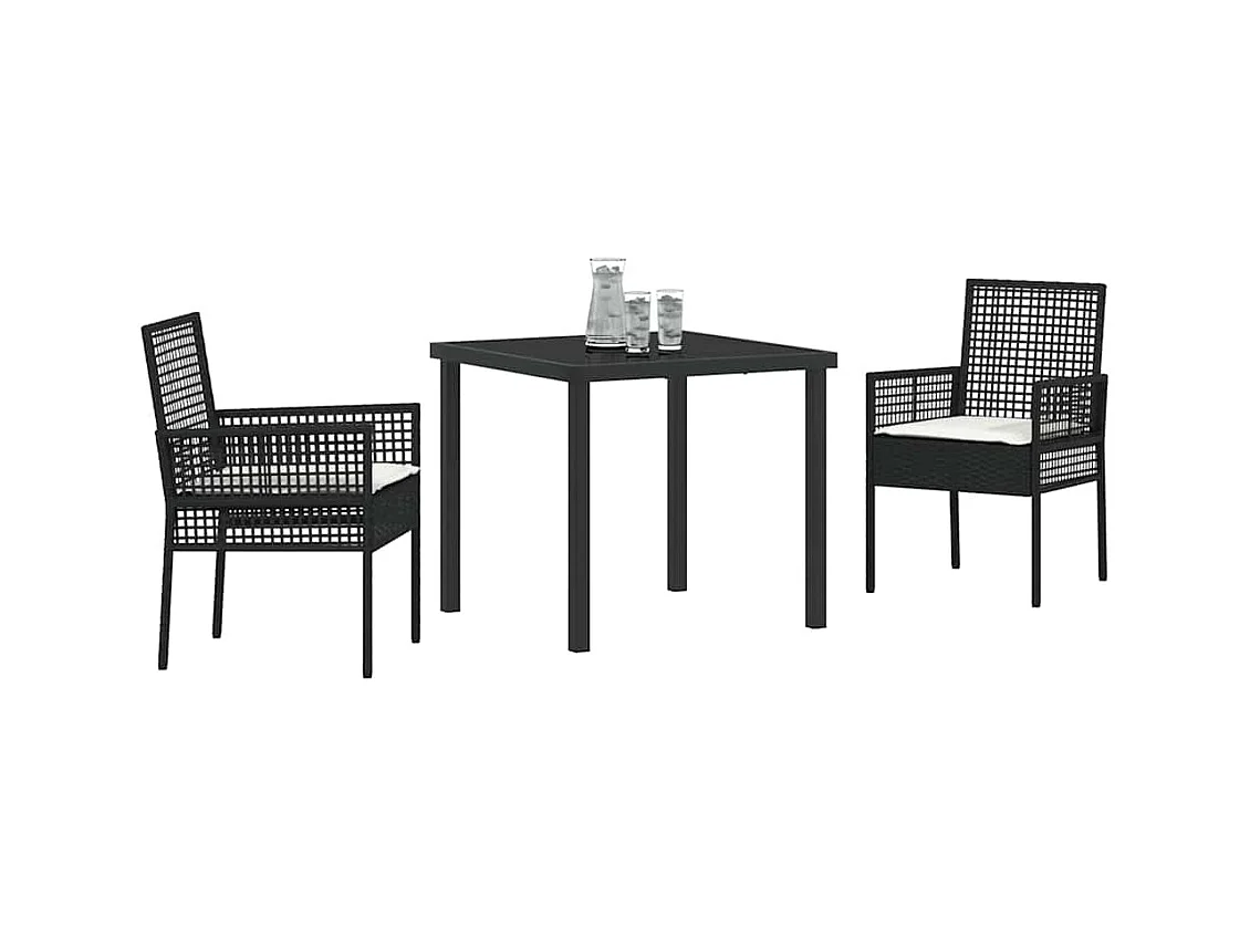 3-delige tuinset met zwarte kussens van synthetisch rotan