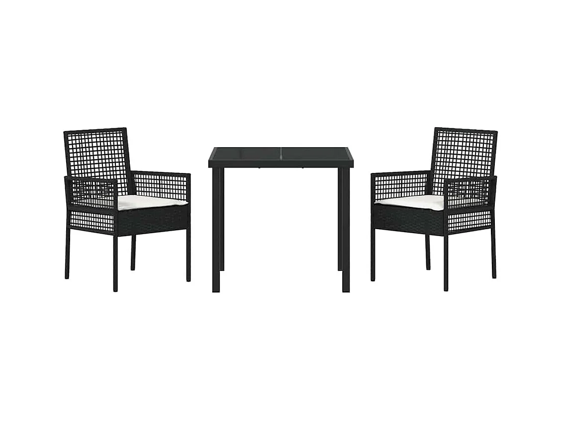 3-delige tuinset met zwarte kussens van synthetisch rotan
