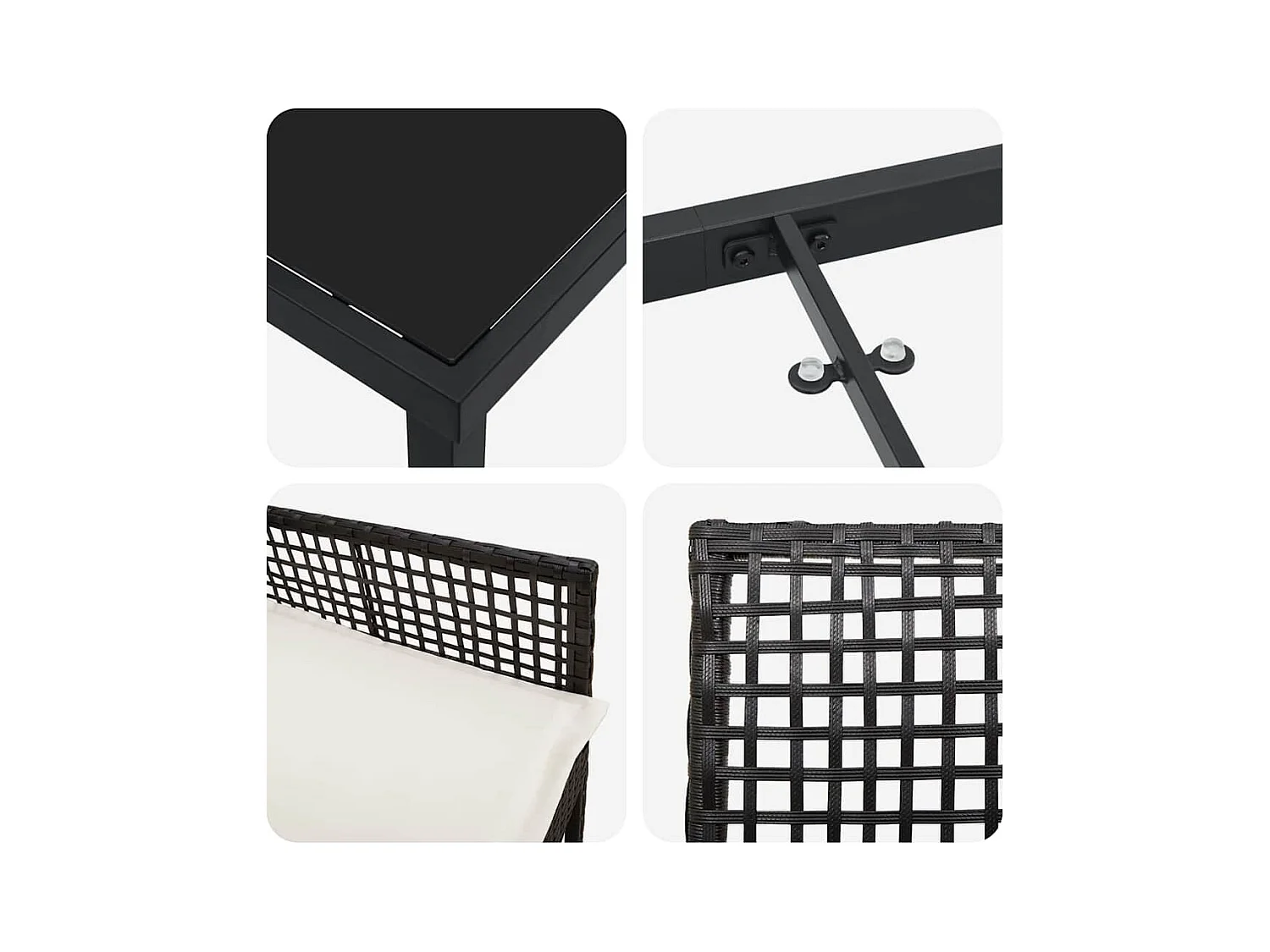 3-delige tuinset met zwarte kussens van synthetisch rotan