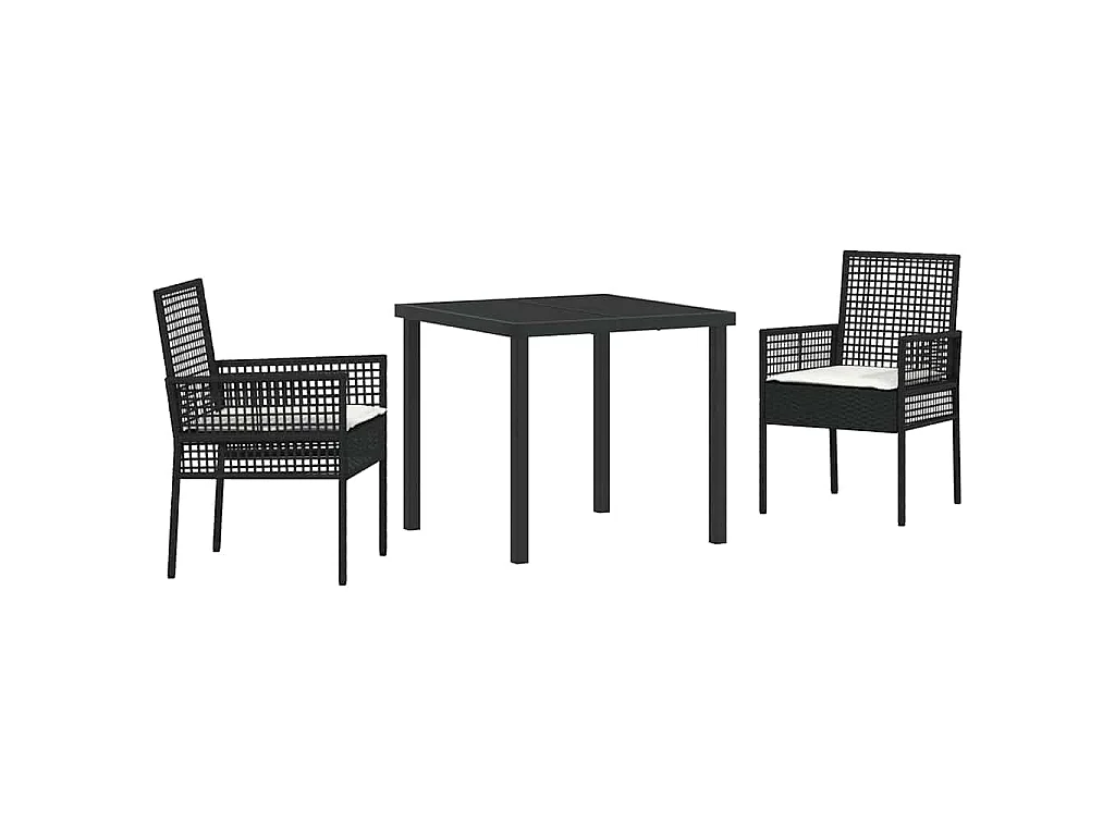 Ensemble de salle à manger de jardin 3 pièces avec coussins noir en rotin synthétique