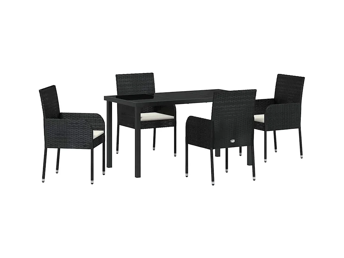 Ensemble de Salle à Manger de Jardin de 5 Pièces avec Coussins en Poly Rattan Noir
