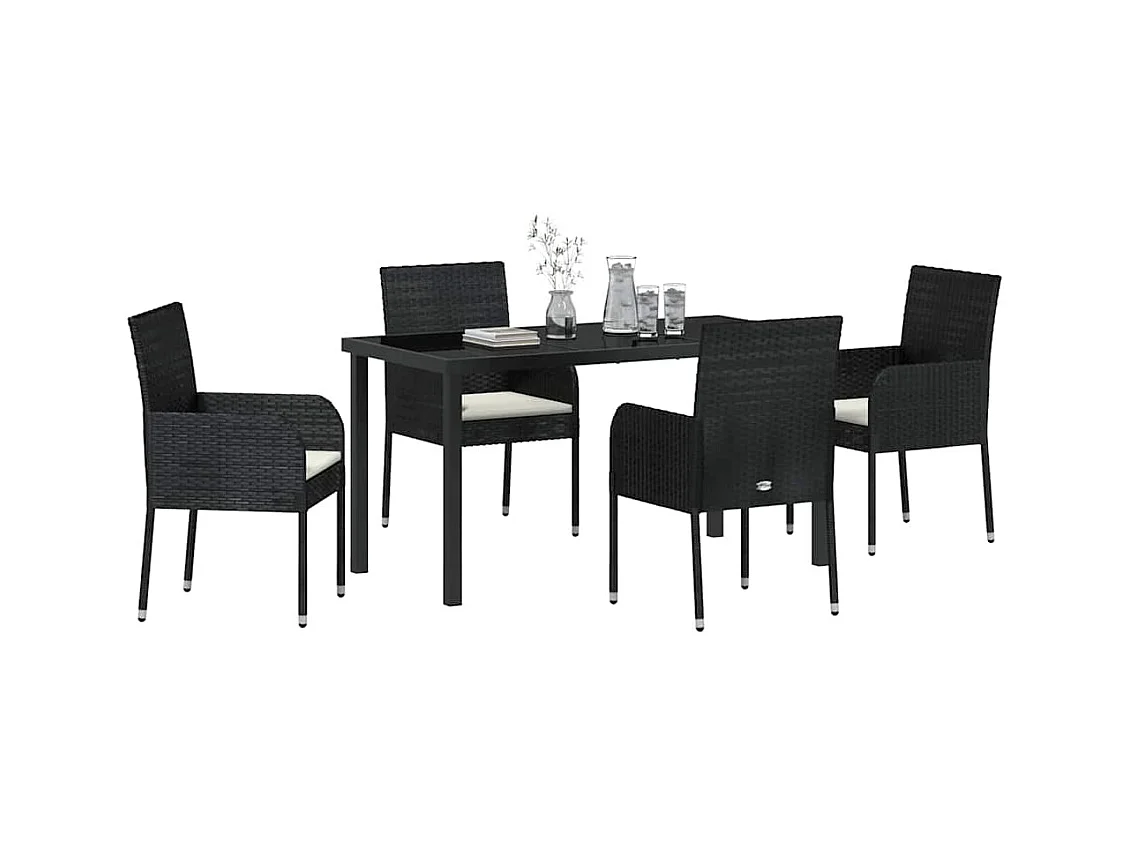 Ensemble de Salle à Manger de Jardin de 5 Pièces avec Coussins en Poly Rattan Noir