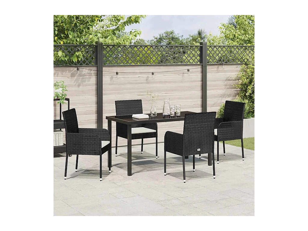 Ensemble de Salle à Manger de Jardin de 5 Pièces avec Coussins en Poly Rattan Noir