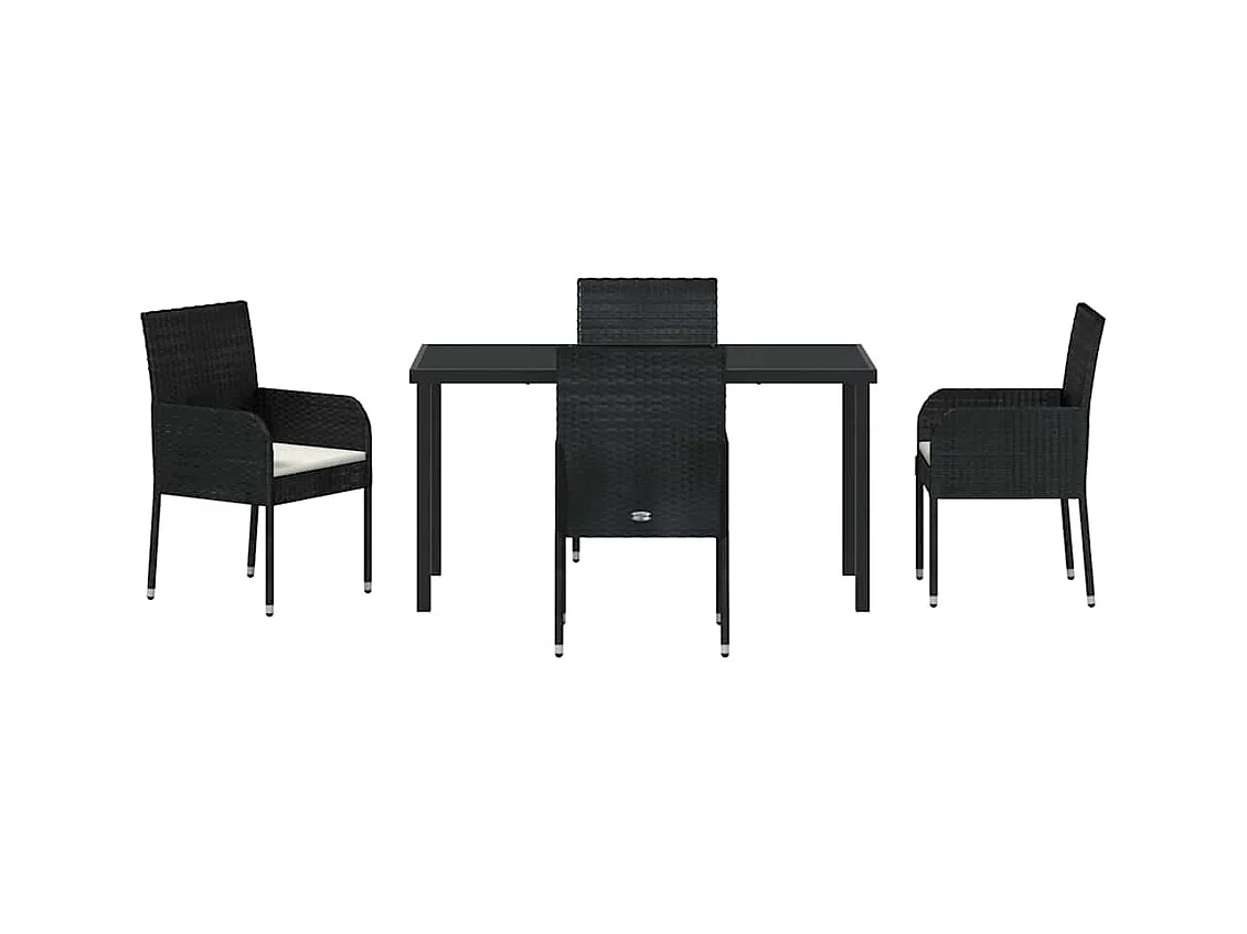 Ensemble de Salle à Manger de Jardin de 5 Pièces avec Coussins en Poly Rattan Noir